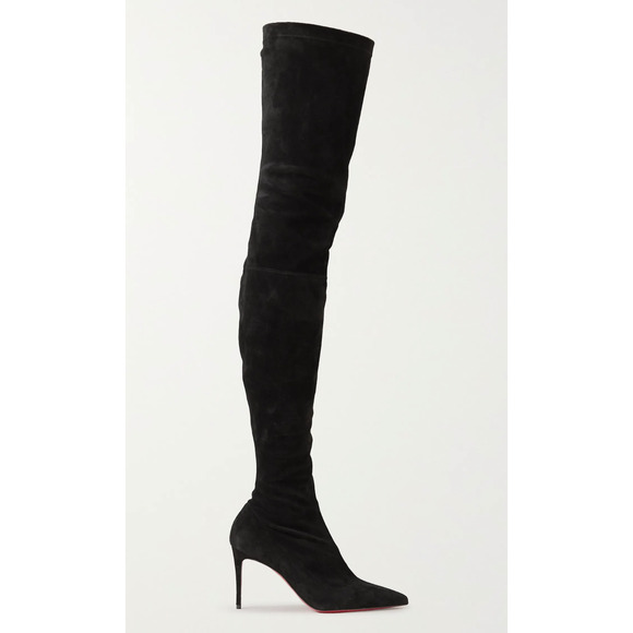 Christian Louboutin Kate Botta Alta 85 Black Suede OTK Knee Thigh Heel Boot 38.5 - Picture 1 of 16